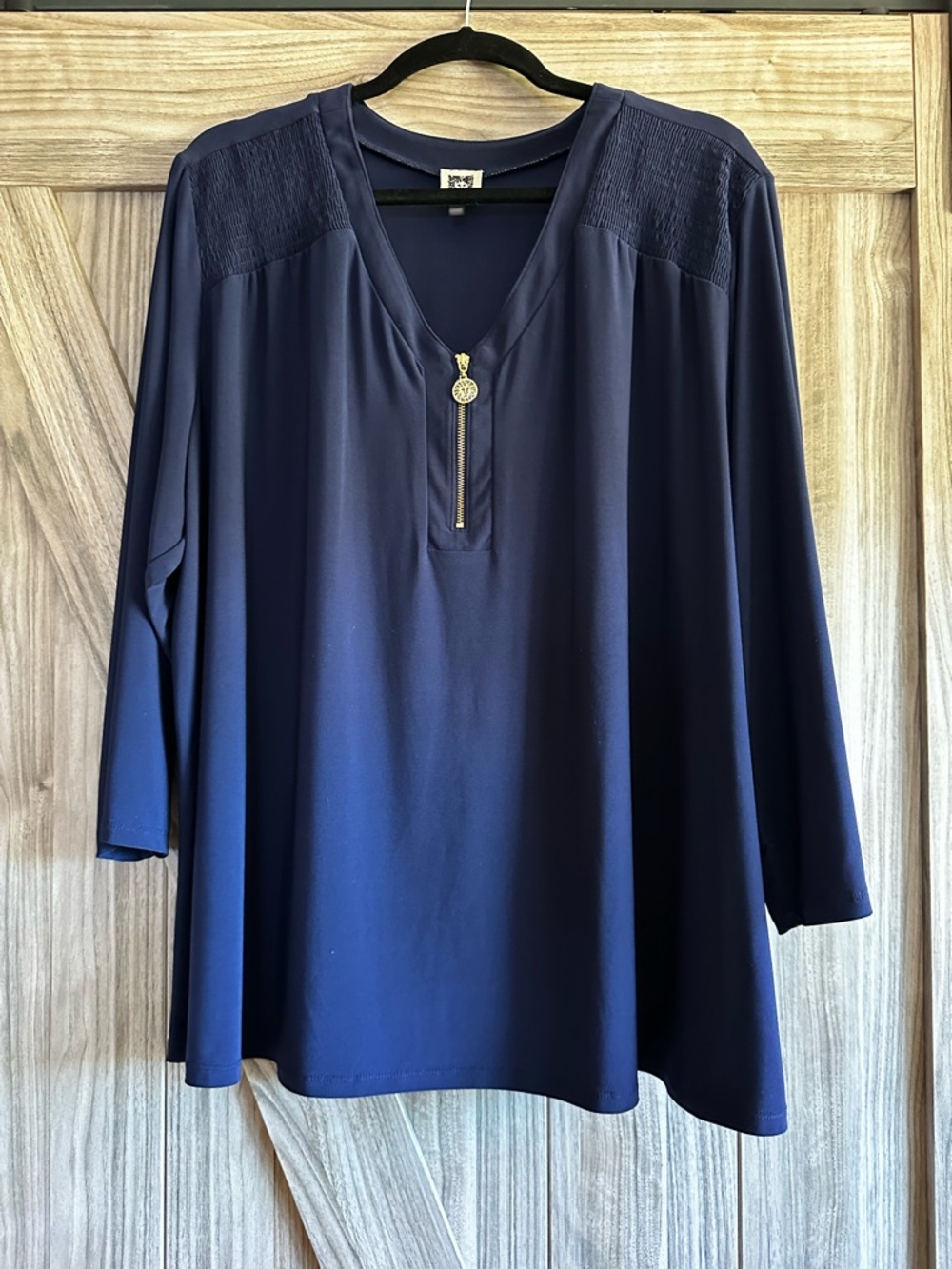 Buy 2 Get 1 Free! Anne Klein Women's Navy Zip-Front Tunic Top 3X